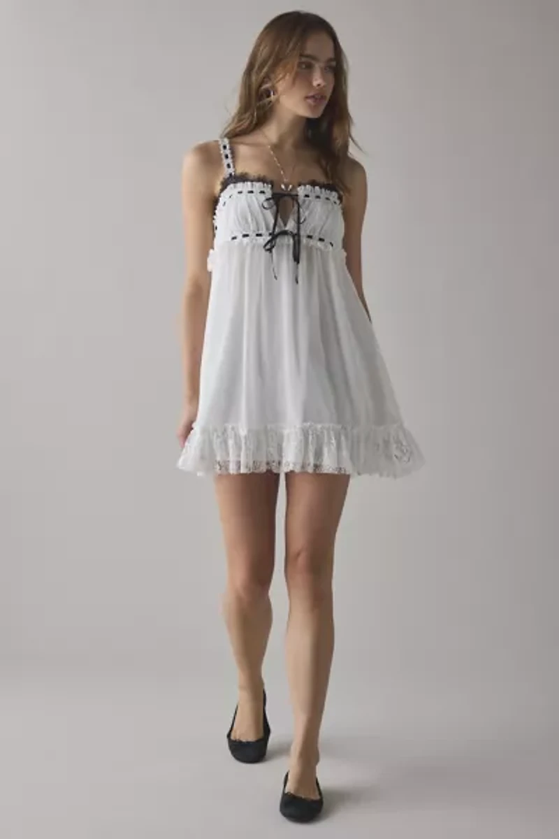 Kimchi Blue Adelaide Lace + Ribbon Trim Babydoll Mini Dress