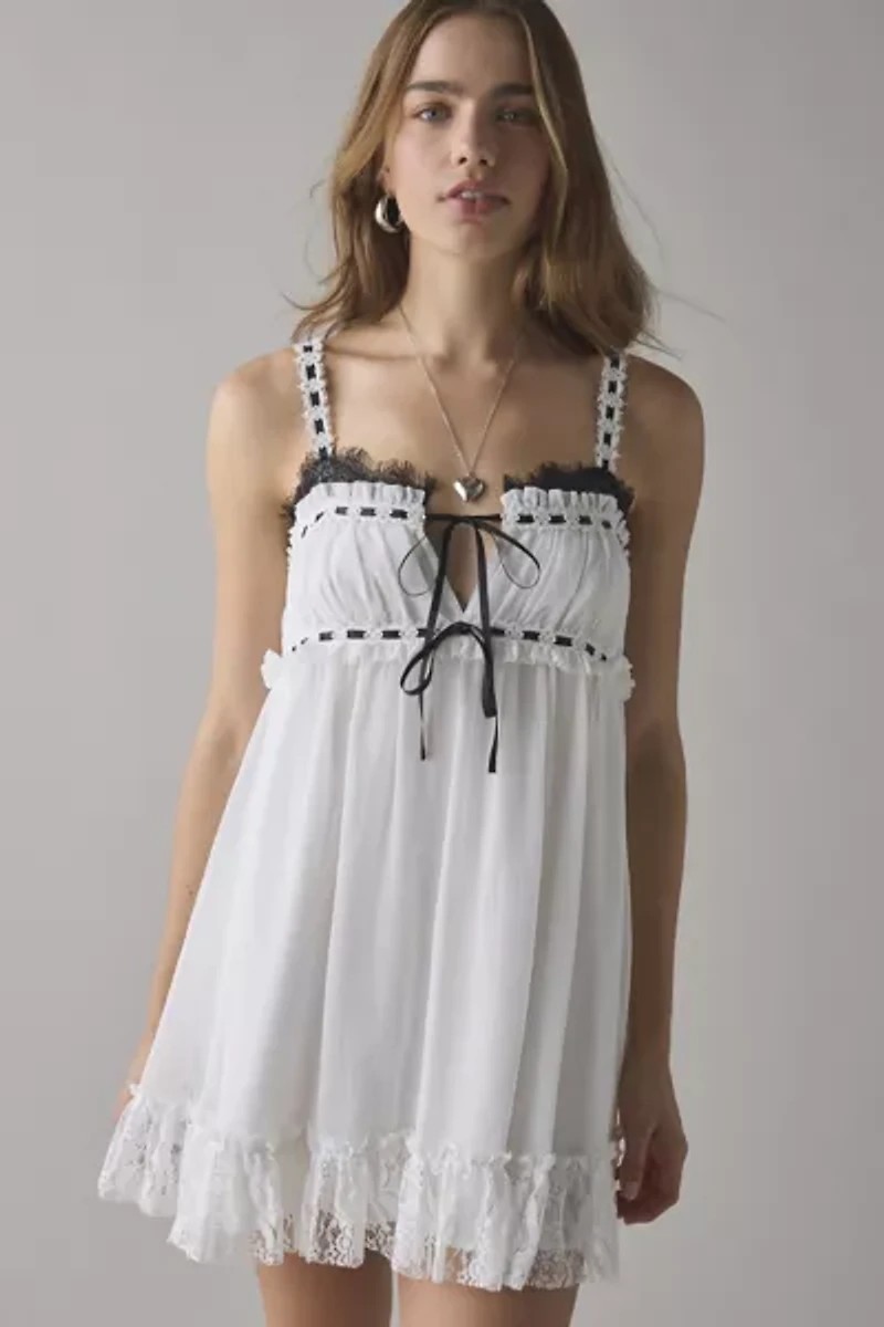 Kimchi Blue Adelaide Lace + Ribbon Trim Babydoll Mini Dress