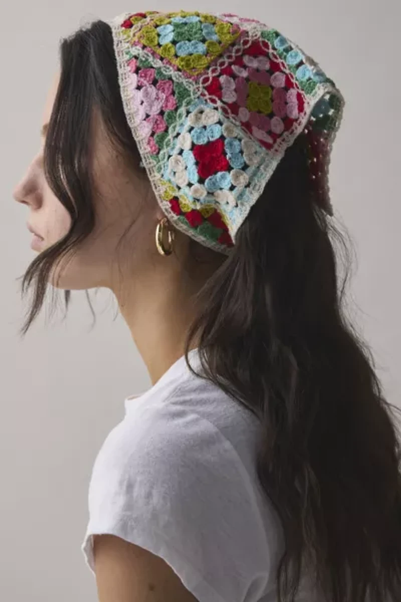Valerie Checkered Crochet Triangle Headscarf
