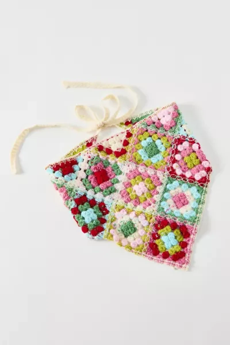 Valerie Checkered Crochet Triangle Headscarf