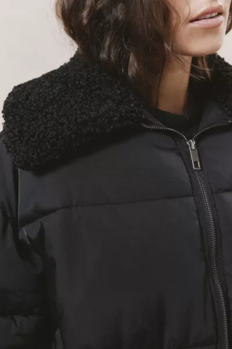 Duckie Faux Shearling Collar Puffer Jacket