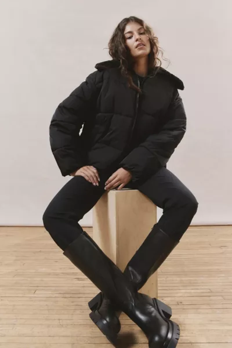 Duckie Faux Shearling Collar Puffer Jacket