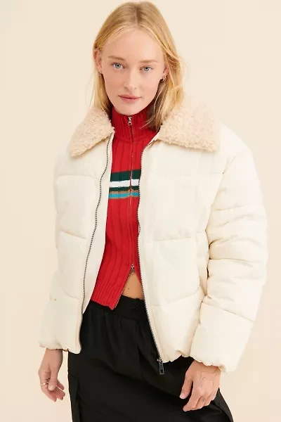 Duckie Faux Shearling Collar Puffer Jacket