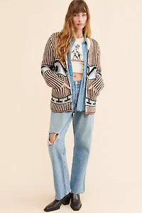 BDG Tate Printed Zip-Up Cardigan