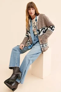 BDG Tate Printed Zip-Up Cardigan