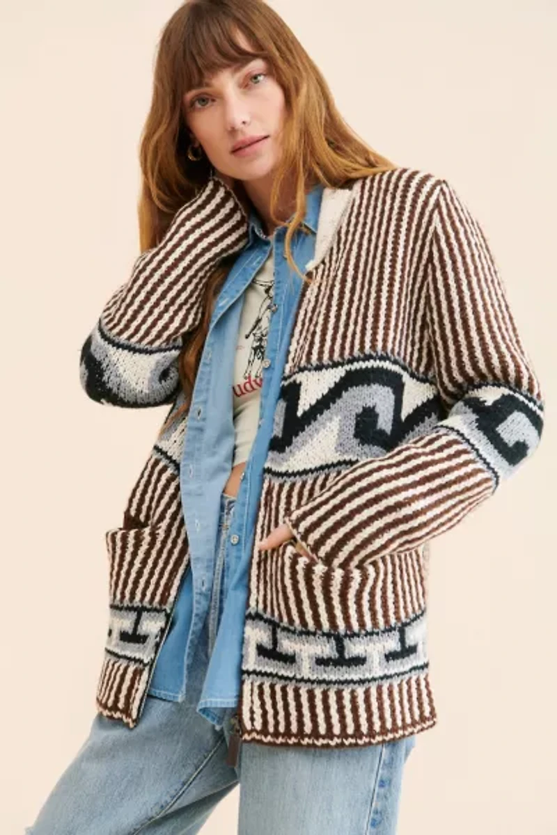 BDG Tate Printed Zip-Up Cardigan