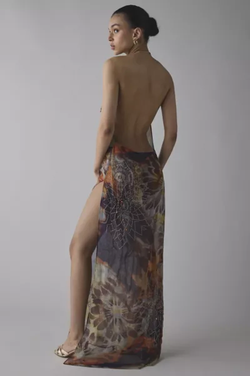 Jaded London Dahlia Cowl Neck Hand-Beaded Chiffon Maxi Dress