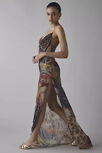 Jaded London Dahlia Cowl Neck Hand-Beaded Chiffon Maxi Dress