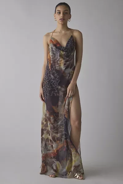 Jaded London Dahlia Cowl Neck Hand-Beaded Chiffon Maxi Dress