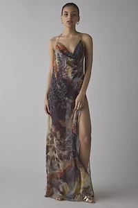 Jaded London Dahlia Cowl Neck Hand-Beaded Chiffon Maxi Dress