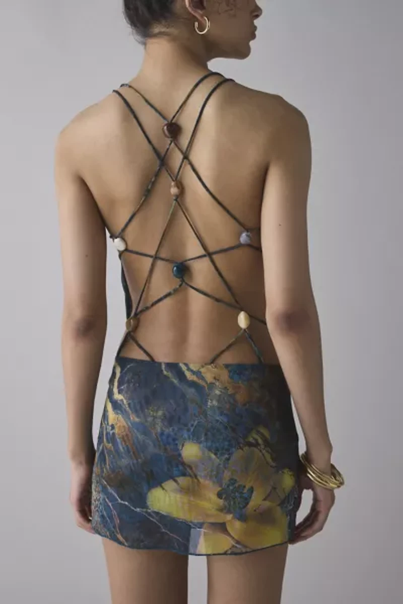 Jaded London Luiza Mesh Beaded Strappy Backless Mini Dress