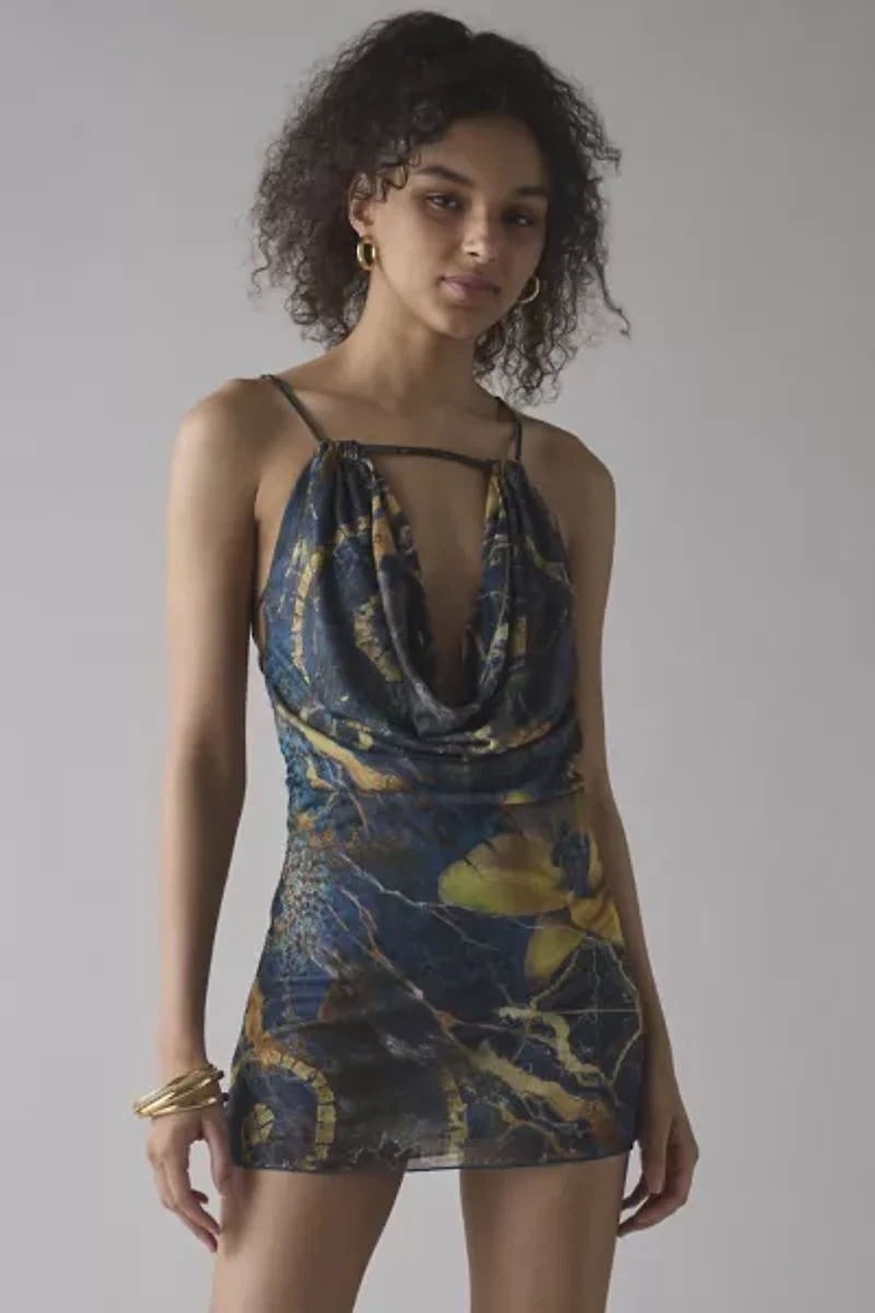 Jaded London Luiza Mesh Beaded Strappy Backless Mini Dress