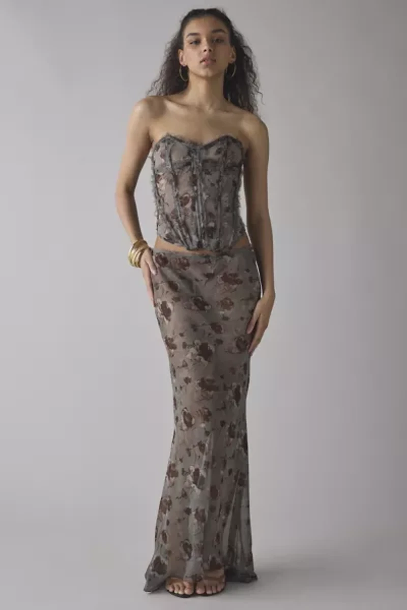 Jaded London Cibele Semi-Sheer Floral Organza Strapless Corset Top