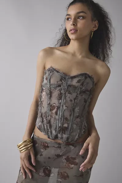Jaded London Cibele Semi-Sheer Floral Organza Strapless Corset Top