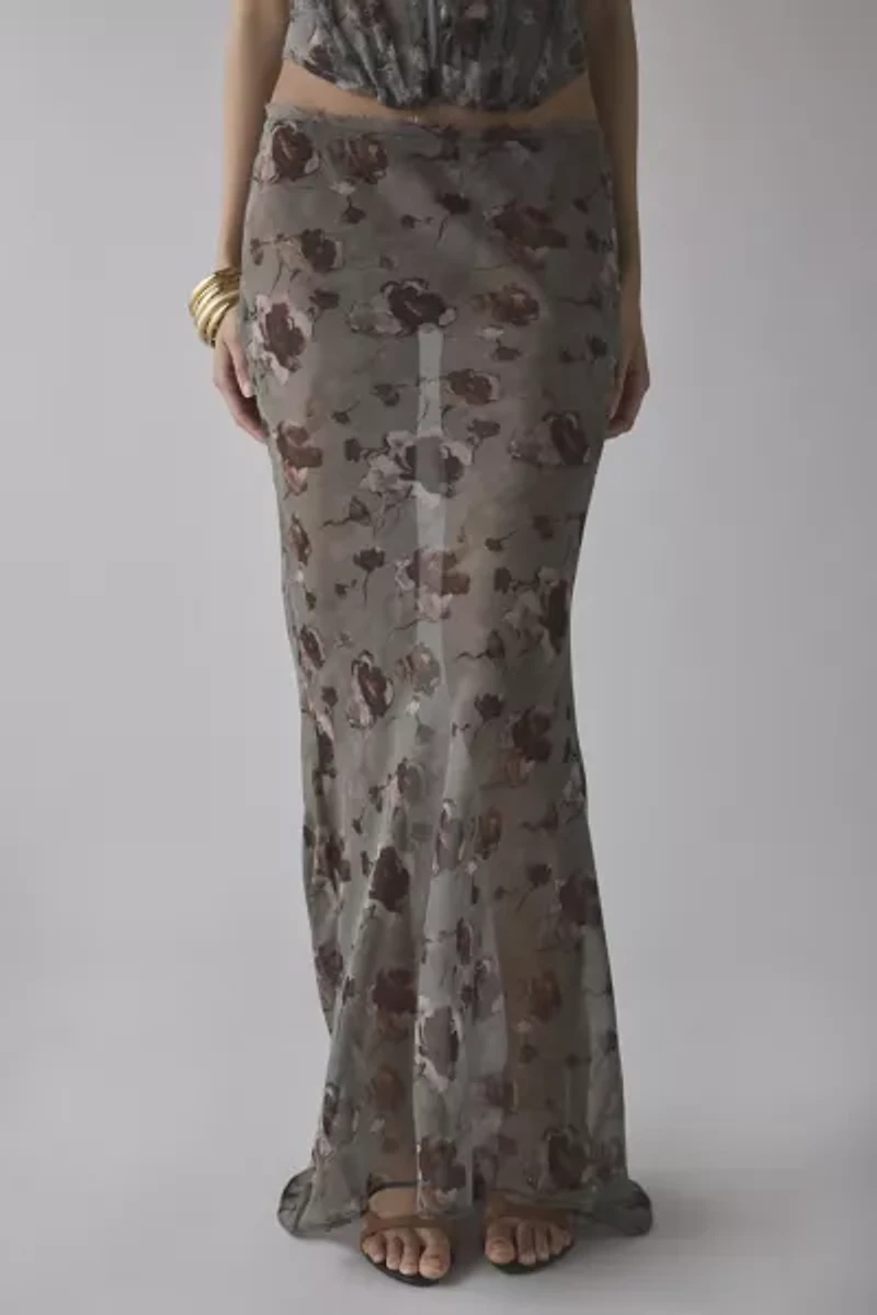 Jaded London Cibele Semi-Sheer Floral Organza Maxi Skirt