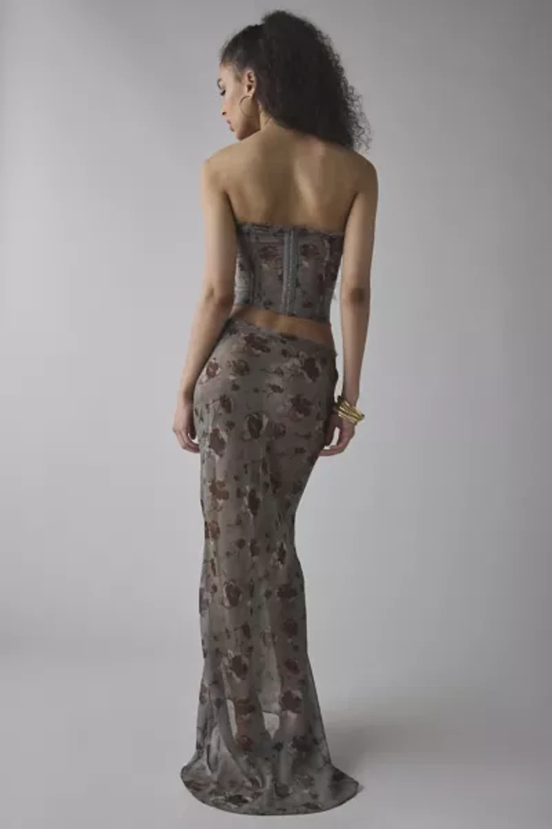 Jaded London Cibele Semi-Sheer Floral Organza Maxi Skirt