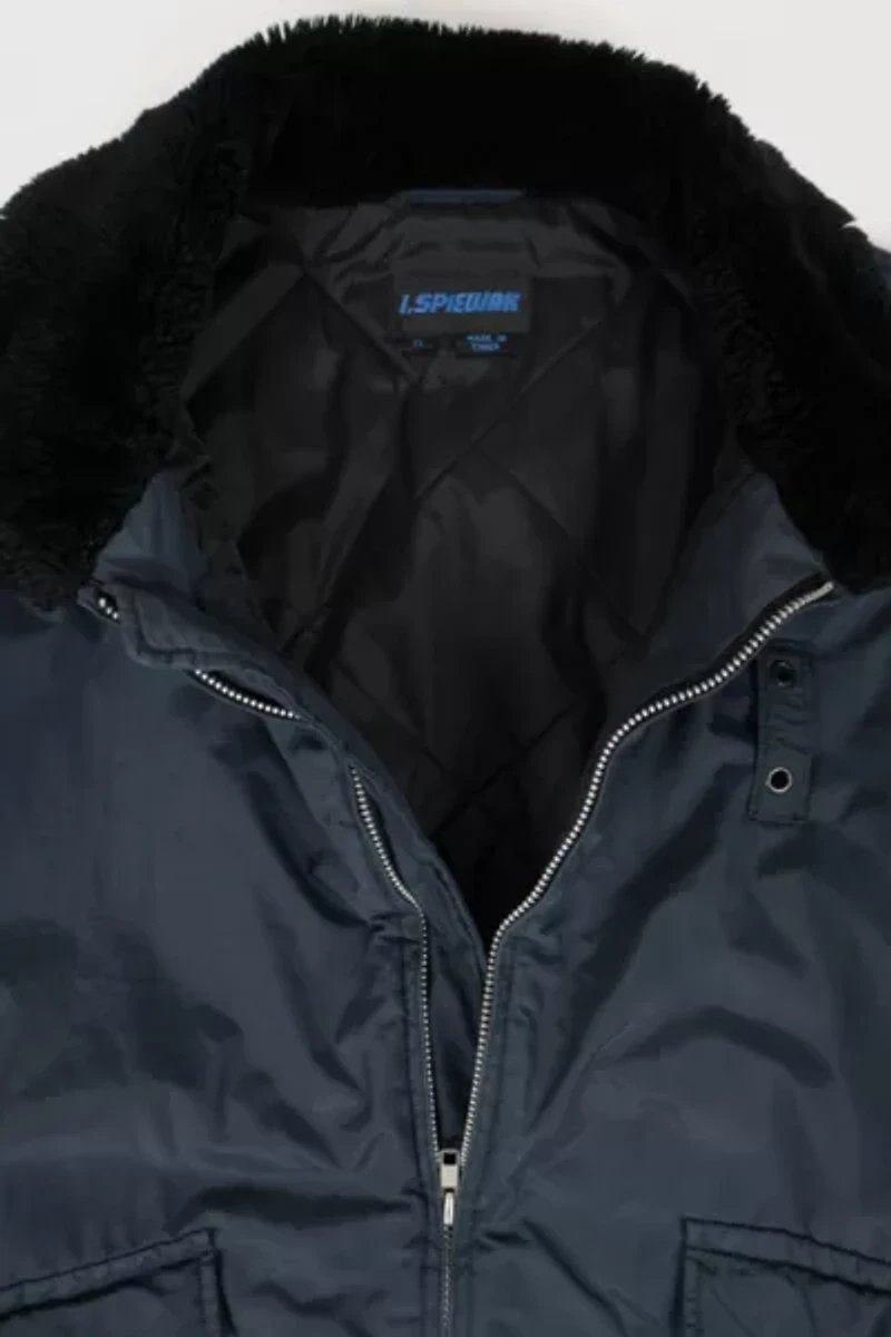 Vintage Full Zip Faux Fur Collar Jacket