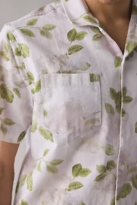 BDG Floral Washed Cotton Short Sleeve Collared Shirt