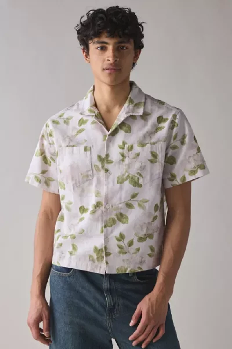 BDG Floral Washed Cotton Short Sleeve Collared Shirt