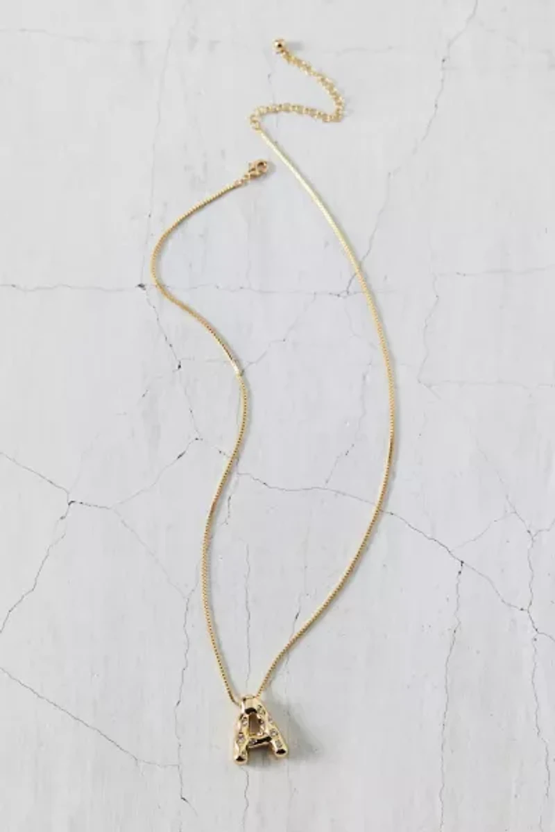 14k Gold Plated Rhinestone Bubble Initial Charm Necklace