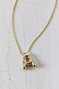 14k Gold Plated Rhinestone Bubble Initial Charm Necklace