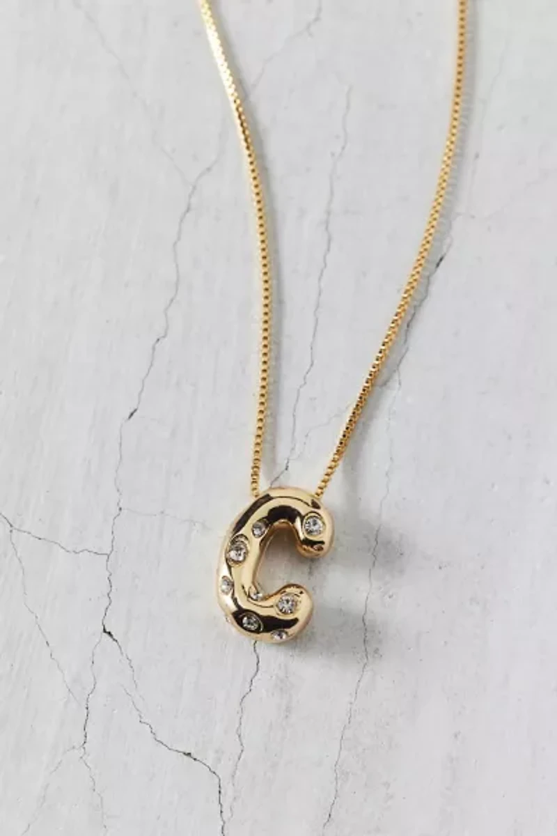 14k Gold Plated Rhinestone Bubble Initial Charm Necklace