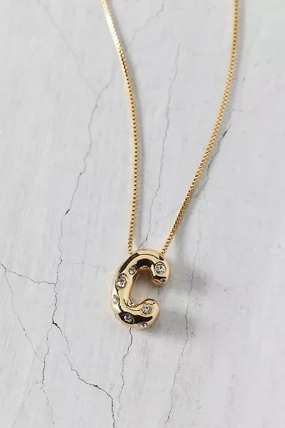 14k Gold Plated Rhinestone Bubble Initial Charm Necklace