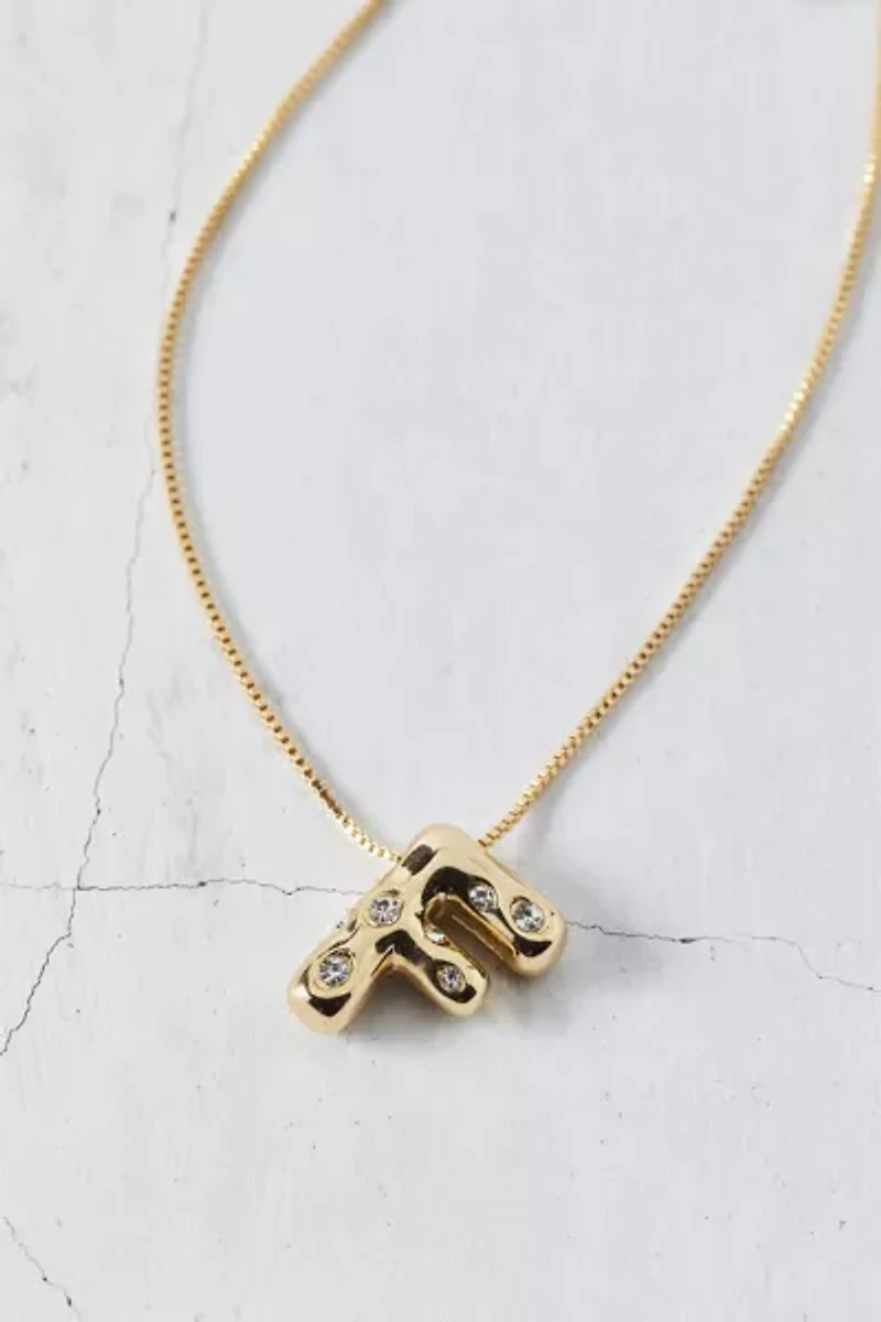 14k Gold Plated Rhinestone Bubble Initial Charm Necklace