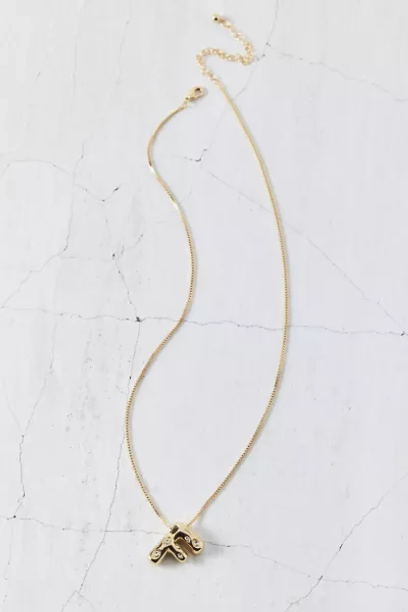 14k Gold Plated Rhinestone Bubble Initial Charm Necklace