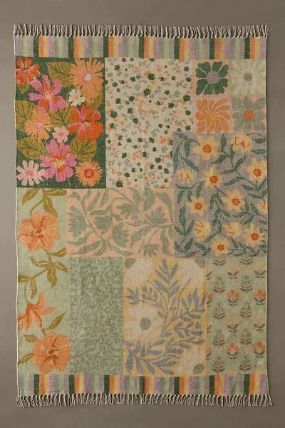 Emma Floral Patchwork Digital Printed Chenille Rug