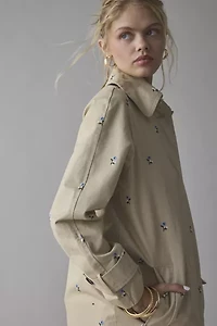 Avec Le Filles Floral Embroidered Button-Back Trench Coat