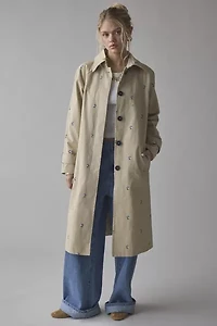 Avec Le Filles Floral Embroidered Button-Back Trench Coat