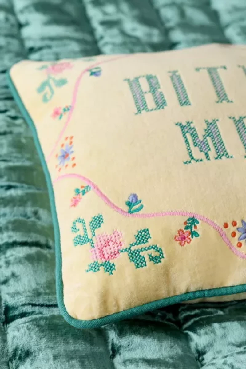 Cheeky Slogan Velvet Embroidered Throw Pillow