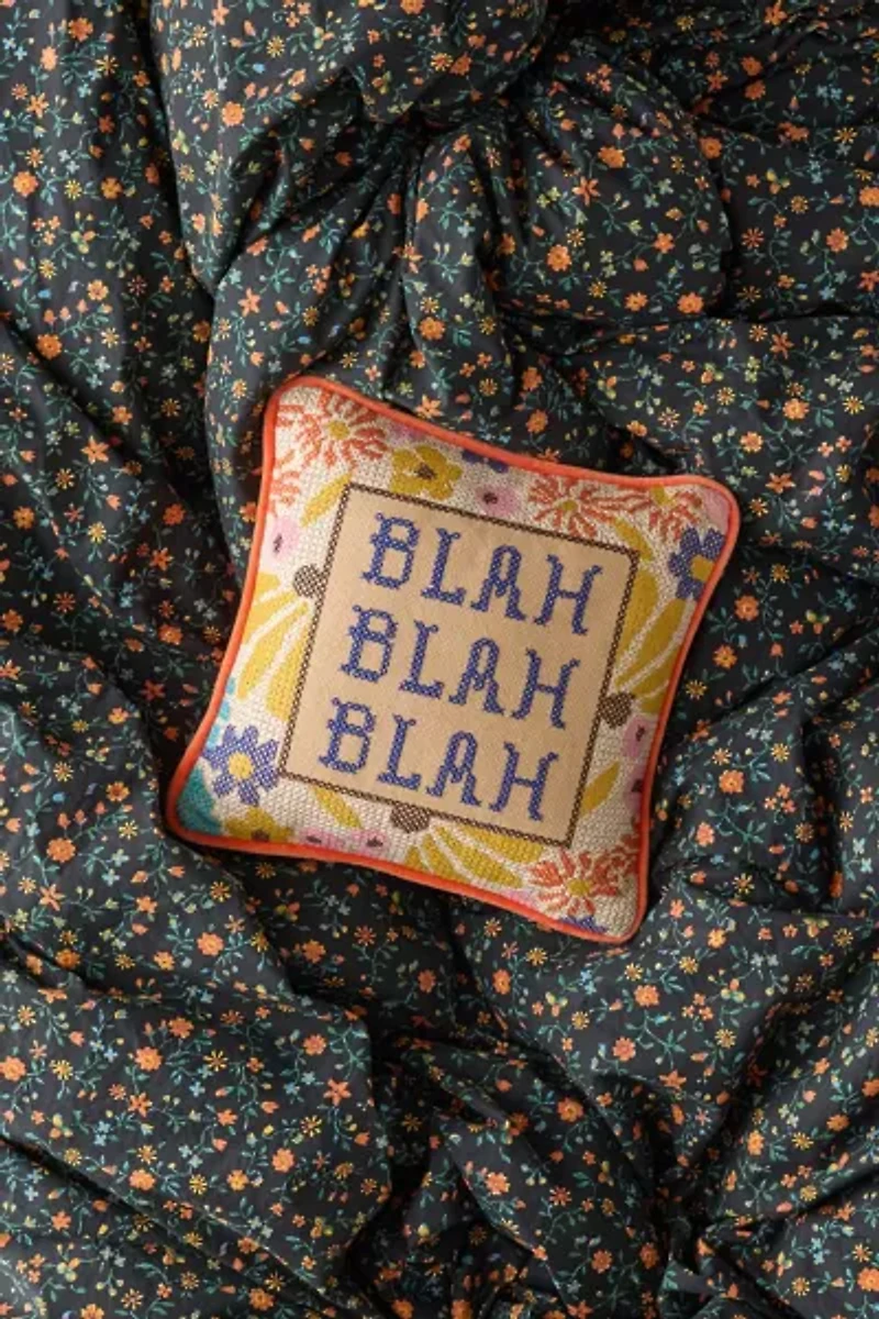 Embroidered Blah Blah Blah Cross Stich Throw Pillow