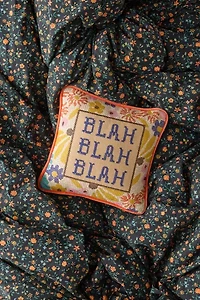 Embroidered Blah Blah Blah Cross Stich Throw Pillow