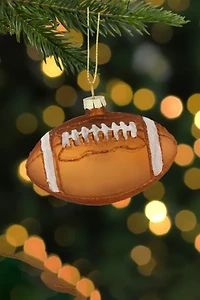 Football Glittered Glass Ornament