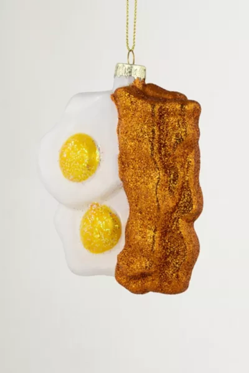 Eggs and Bacon Glittered Glass Ornament