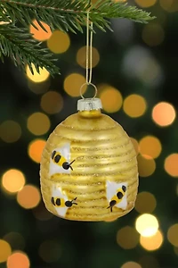 Glittered Beehive Glass Ornament