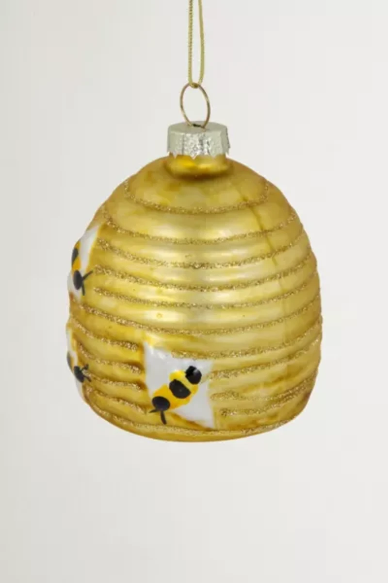 Glittered Beehive Glass Ornament