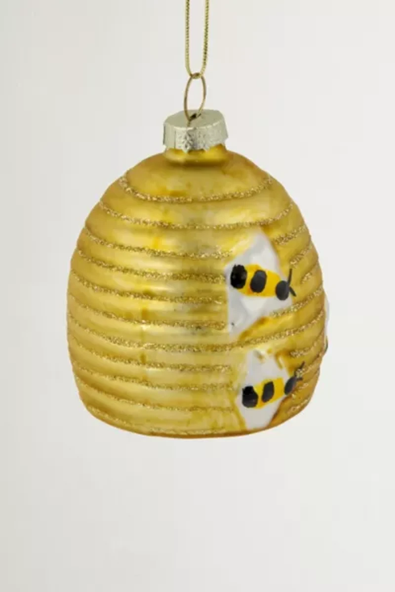 Glittered Beehive Glass Ornament