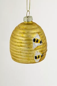 Glittered Beehive Glass Ornament