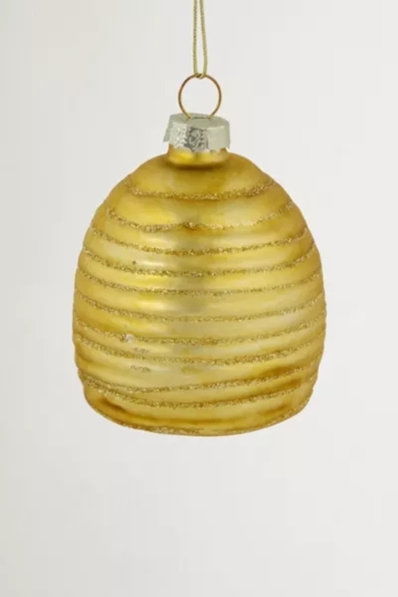 Glittered Beehive Glass Ornament