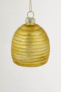 Glittered Beehive Glass Ornament