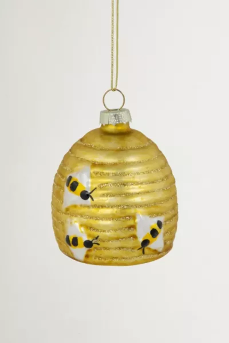Glittered Beehive Glass Ornament