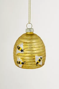 Glittered Beehive Glass Ornament