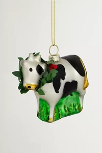 Holiday Cow Glass Ornament
