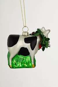 Holiday Cow Glass Ornament