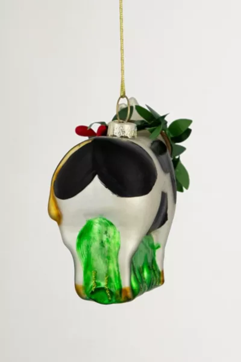 Holiday Cow Glass Ornament