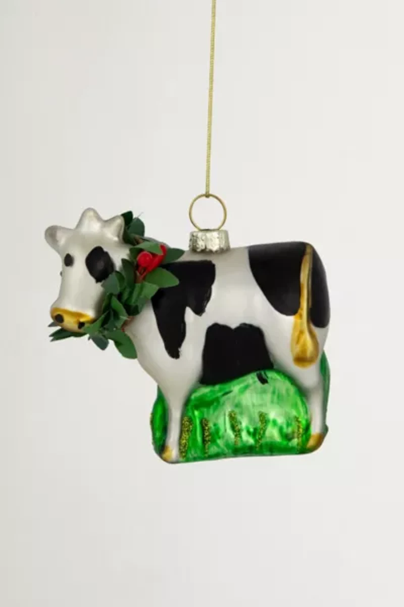 Holiday Cow Glass Ornament