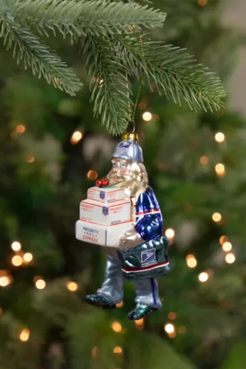 Santa Mail Carrier Glass Ornament